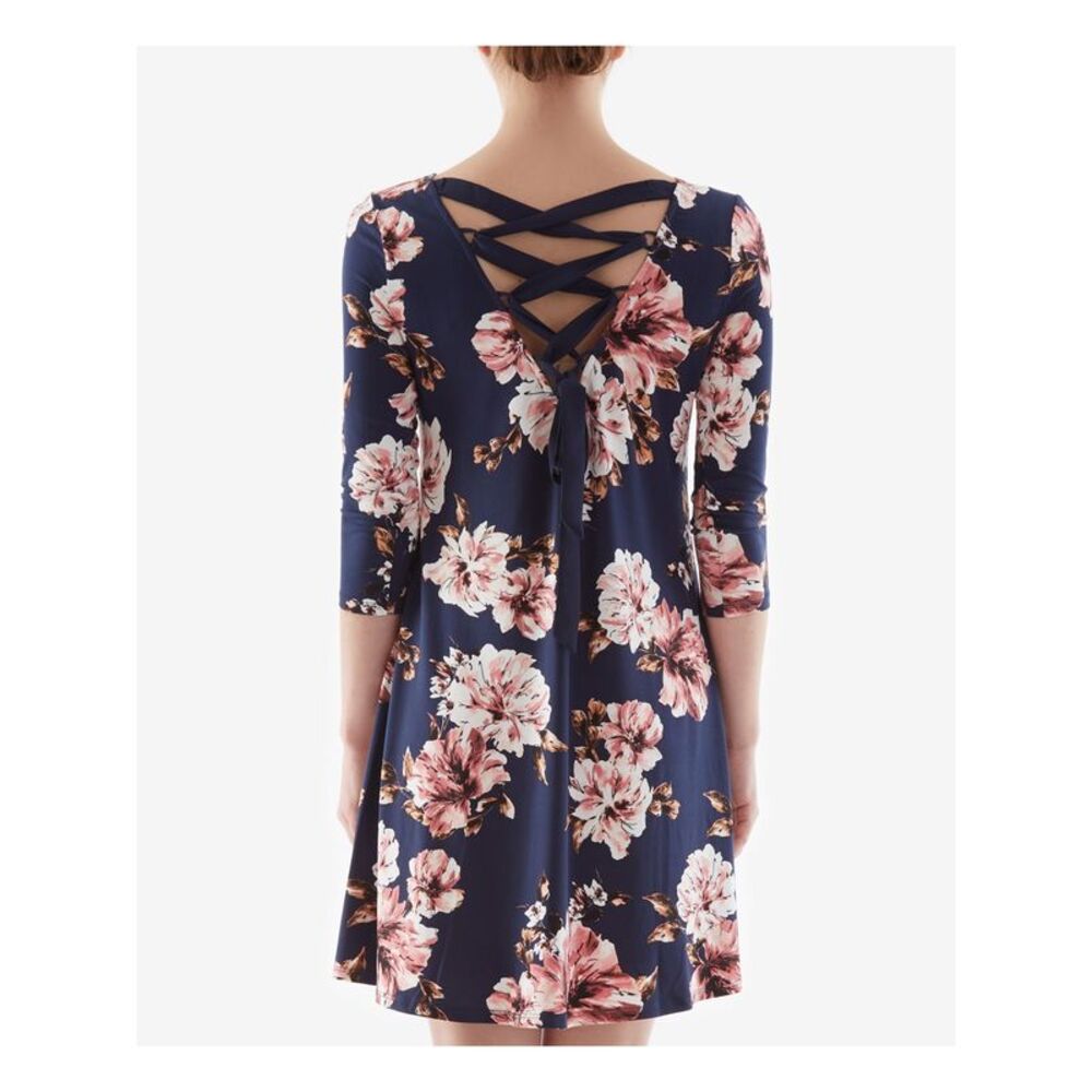BCX DRESS Womens Shift Short Dress 3/4 Sleeve V Neck Evening - Picture 3 of 4
